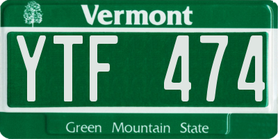 VT license plate YTF474