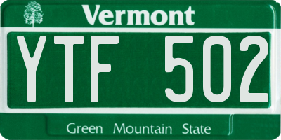 VT license plate YTF502