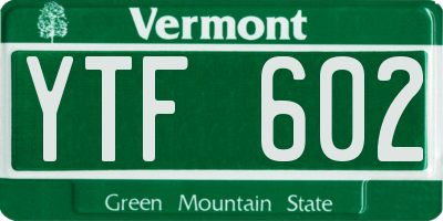 VT license plate YTF602