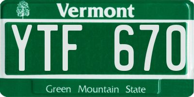VT license plate YTF670