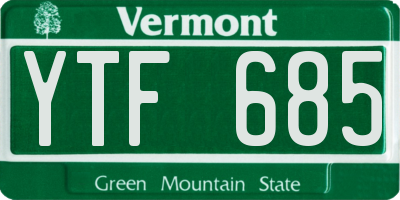 VT license plate YTF685