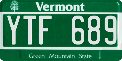 VT license plate YTF689