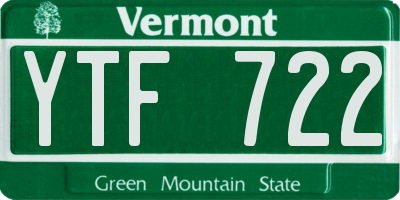 VT license plate YTF722