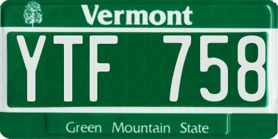 VT license plate YTF758