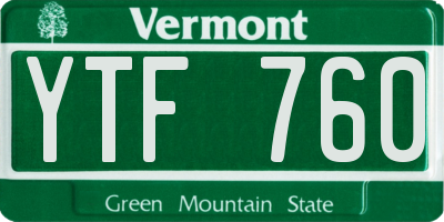 VT license plate YTF760