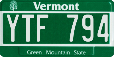 VT license plate YTF794