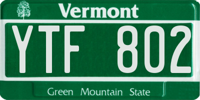 VT license plate YTF802
