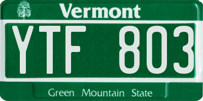 VT license plate YTF803