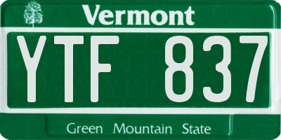 VT license plate YTF837