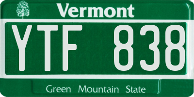 VT license plate YTF838