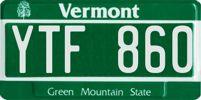 VT license plate YTF860