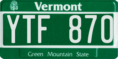 VT license plate YTF870