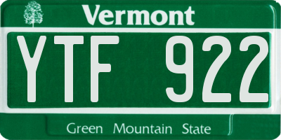 VT license plate YTF922