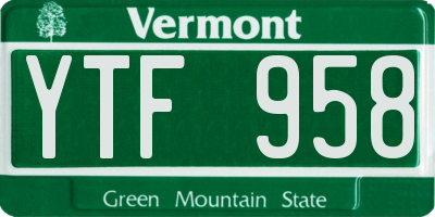 VT license plate YTF958