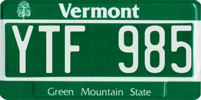 VT license plate YTF985