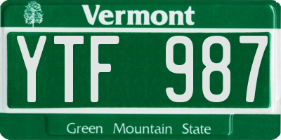 VT license plate YTF987