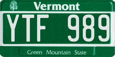 VT license plate YTF989