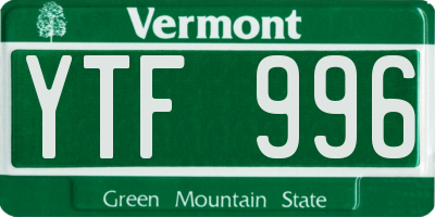 VT license plate YTF996