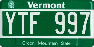 VT license plate YTF997
