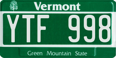 VT license plate YTF998