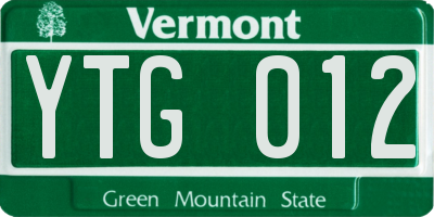 VT license plate YTG012