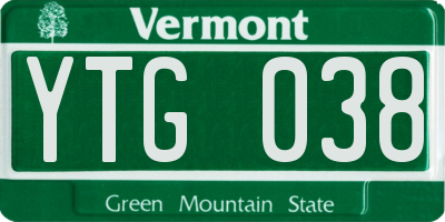 VT license plate YTG038