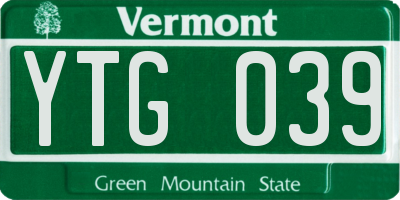 VT license plate YTG039