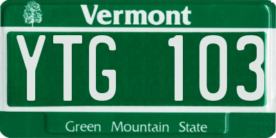 VT license plate YTG103