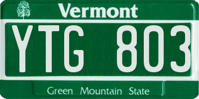 VT license plate YTG803