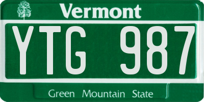 VT license plate YTG987