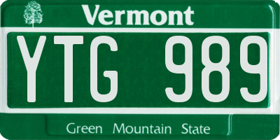 VT license plate YTG989