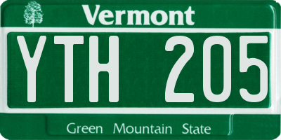 VT license plate YTH205