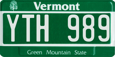 VT license plate YTH989