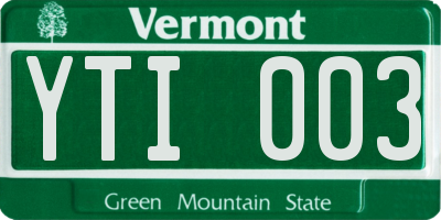 VT license plate YTI003