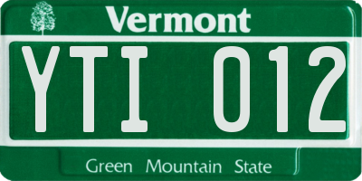 VT license plate YTI012