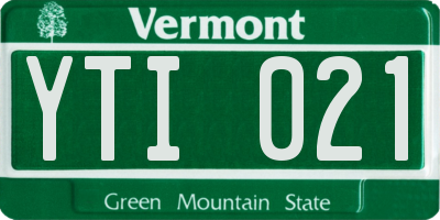VT license plate YTI021