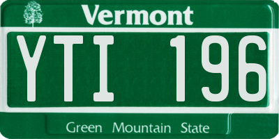 VT license plate YTI196
