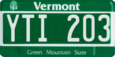 VT license plate YTI203