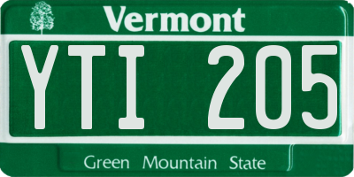 VT license plate YTI205