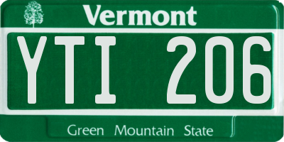 VT license plate YTI206