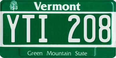 VT license plate YTI208