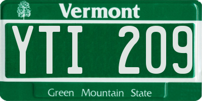 VT license plate YTI209