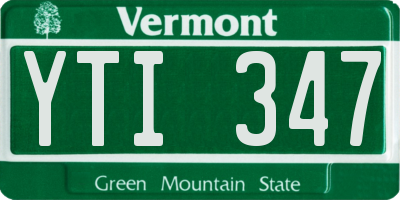 VT license plate YTI347
