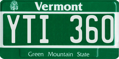 VT license plate YTI360