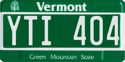 VT license plate YTI404