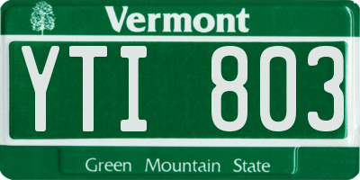 VT license plate YTI803