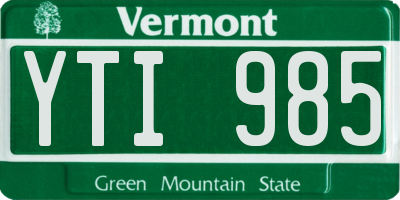 VT license plate YTI985