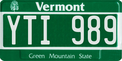 VT license plate YTI989
