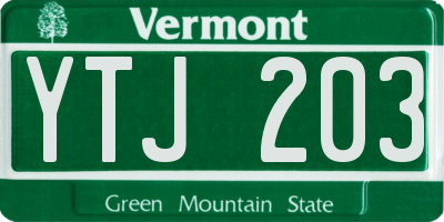 VT license plate YTJ203
