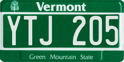VT license plate YTJ205